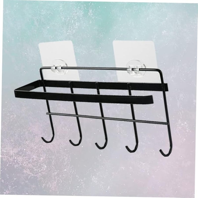 Punch Design Bathroom Towel Rack Door Hanger Organizer Storage Rack Sturdy Black - Image 5