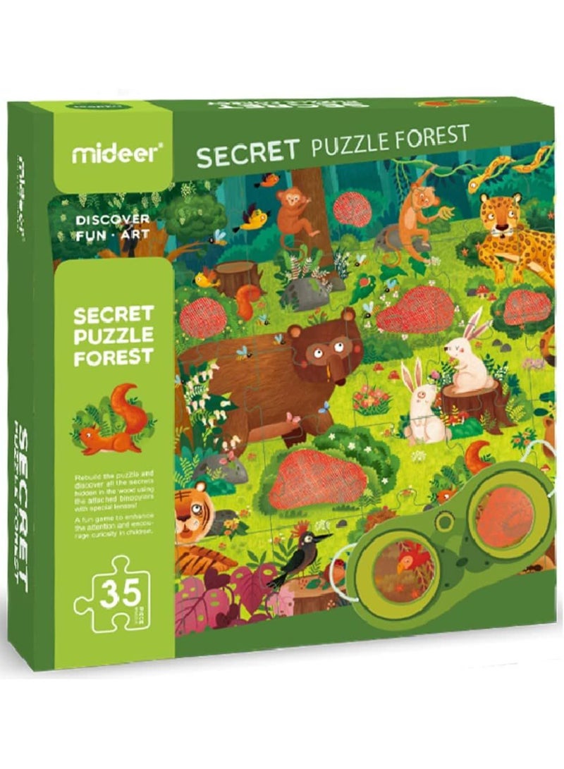 MiDeer Secret Puzzle – Forest Theme Jigsaw Puzzle for Kids – 35 Large Pieces with Magic Red Glasses – Educational Puzzle for Observation & Logic – Ages 3+ - Image 1