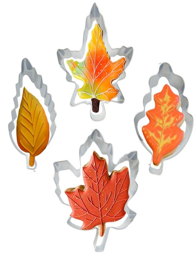 Q-BAKER Fall Leaves Cookie Cutters Set, 4 Piece Leaf Cookie Cutter Set Maple, Oak(Big and Small Size), Stainless Steel Molds - Image 1