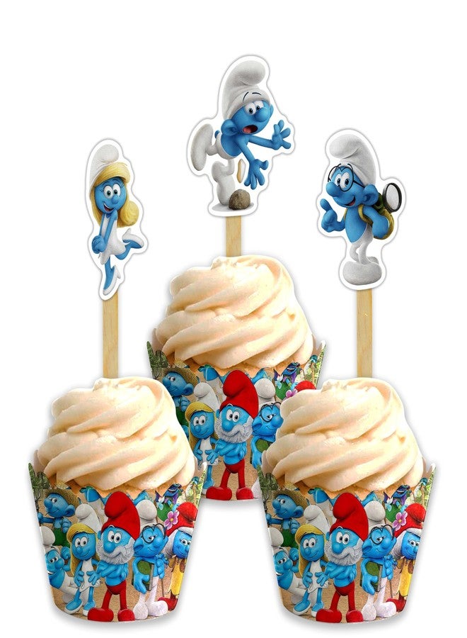 Seyal Smuf Themed Cupcake Wrappers, Birthday Party Cake Dessert Decorations - Image 1