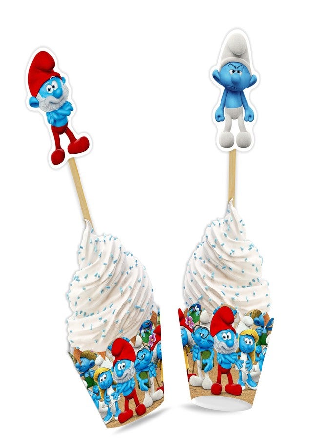 Seyal Smuf Themed Cupcake Wrappers, Birthday Party Cake Dessert Decorations - Image 3