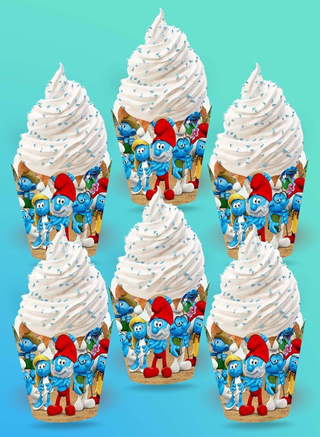 Seyal Smuf Themed Cupcake Wrappers, Birthday Party Cake Dessert Decorations - Image 5