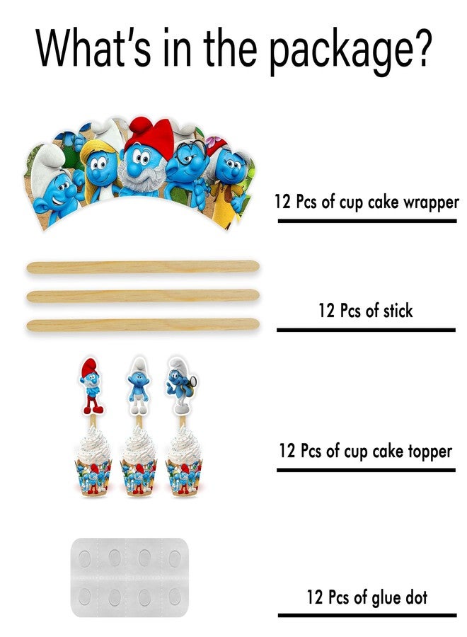 Seyal Smuf Themed Cupcake Wrappers, Birthday Party Cake Dessert Decorations - Image 4
