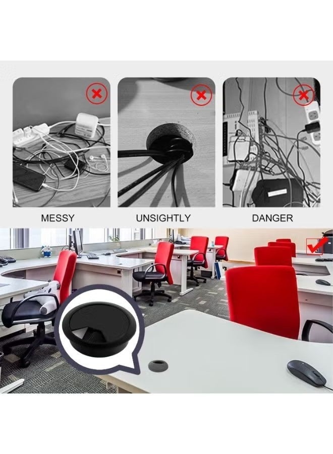 4 Pcs Desk Grommet 80mm Desk Cable Hole Black Plastic Worktop Cable Tidy Hole for Office Computer Desk Wires - Image 4