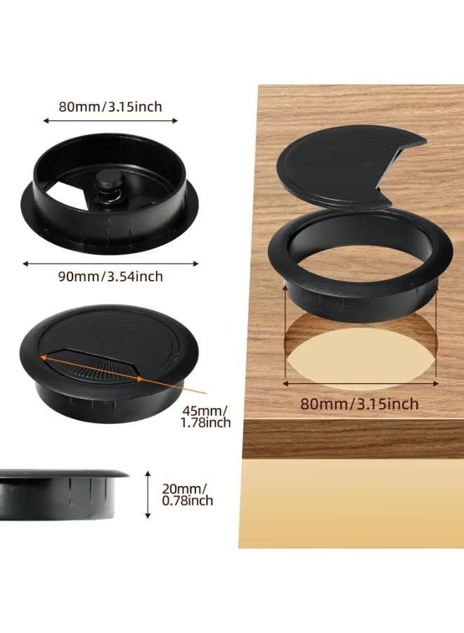 4 Pcs Desk Grommet 80mm Desk Cable Hole Black Plastic Worktop Cable Tidy Hole for Office Computer Desk Wires - Image 2