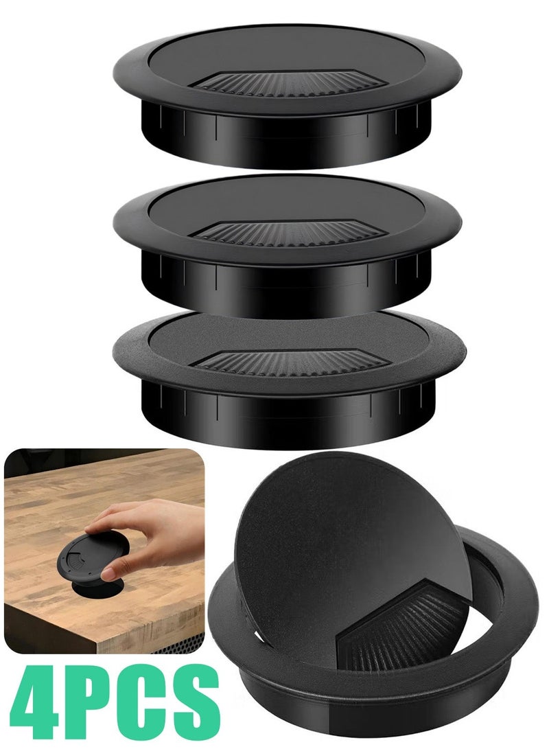 4 Pcs Desk Grommet 80mm Desk Cable Hole Black Plastic Worktop Cable Tidy Hole for Office Computer Desk Wires - Image 1