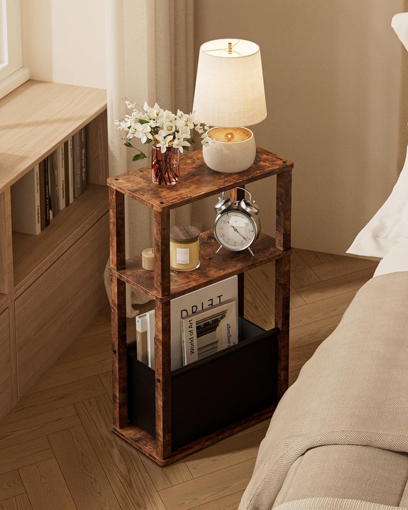 Apetaccat Narrow Side Table, 3-Tier Night Stand with Storage Bag, Skinny Nightstand for Small Spaces, Wooden Bedside Table for Living Room, Bedroom, Rustic Brown - Image 5