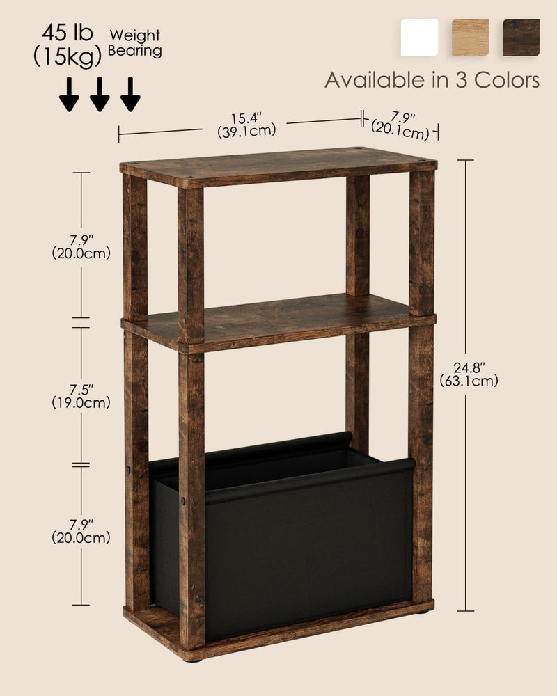 Apetaccat Narrow Side Table, 3-Tier Night Stand with Storage Bag, Skinny Nightstand for Small Spaces, Wooden Bedside Table for Living Room, Bedroom, Rustic Brown - Image 2