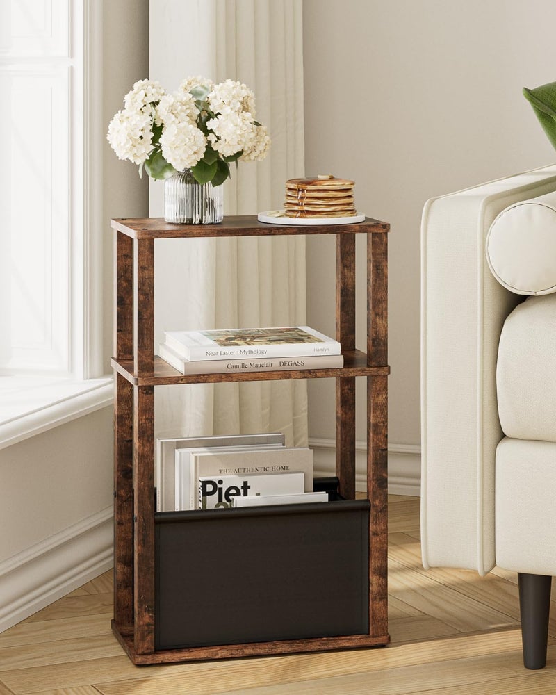 Apetaccat Narrow Side Table, 3-Tier Night Stand with Storage Bag, Skinny Nightstand for Small Spaces, Wooden Bedside Table for Living Room, Bedroom, Rustic Brown - Image 3