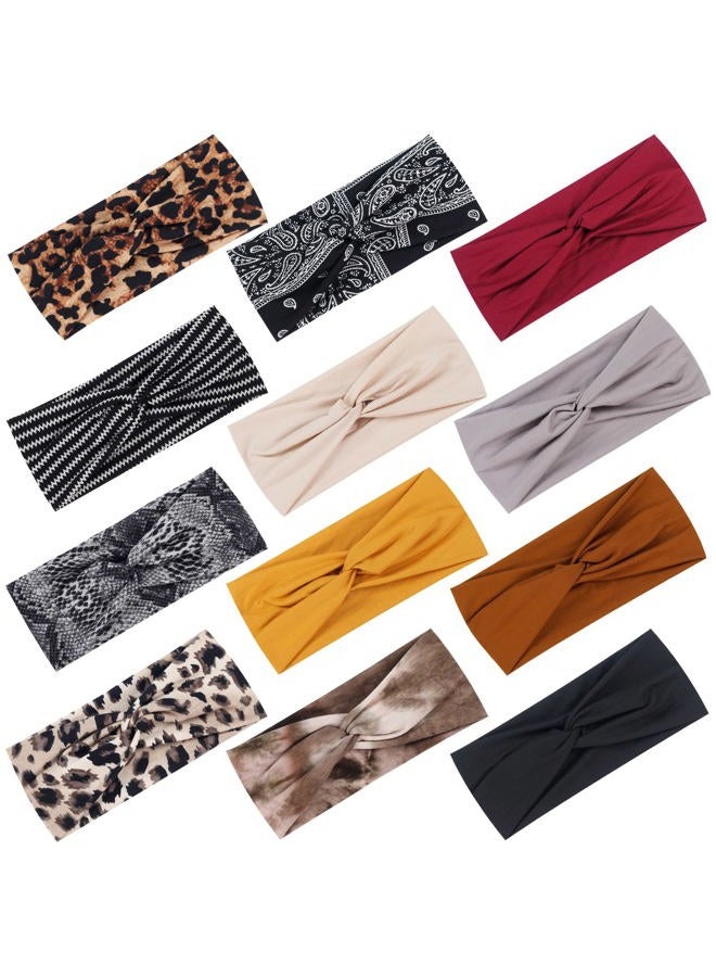 Tyfthui 12 Pack Headbands for Women, Fashionable Sports Hairbands, Elastic Wide Headbands Non Slip Workout Yoga Sport Headbands for Women (Color A)  - Image 1