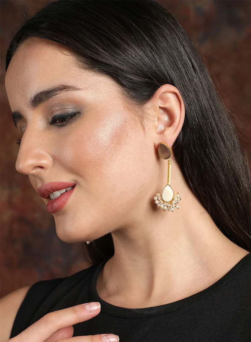 ISHIN Gold-Toned Contemporary Drop Earrings