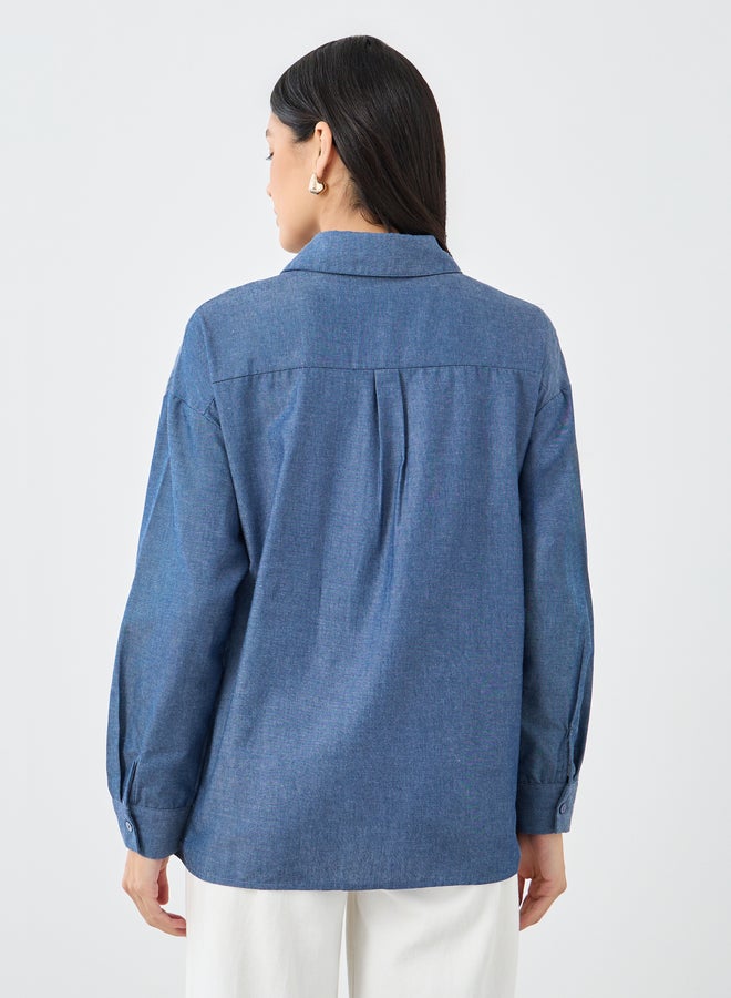Styli Embellished Long Sleeve Denim Shirt - Image 5