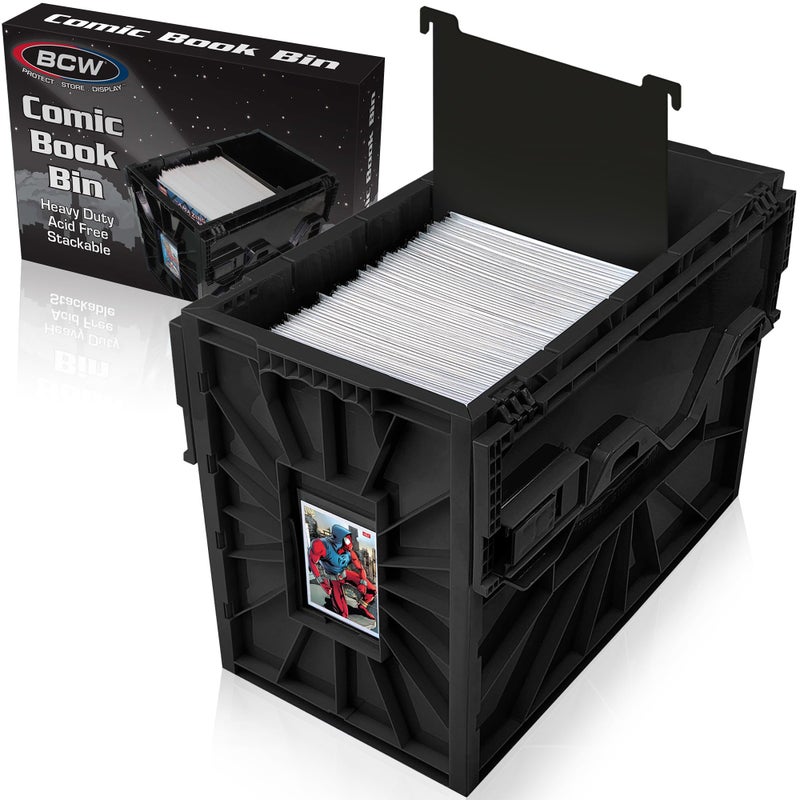 BCW Comic Bin, Black - Holds 150 Comics, Acid Free Storage and Organizer, Heavy Duty Plastic, Stackable, Includes Partition - Image 1