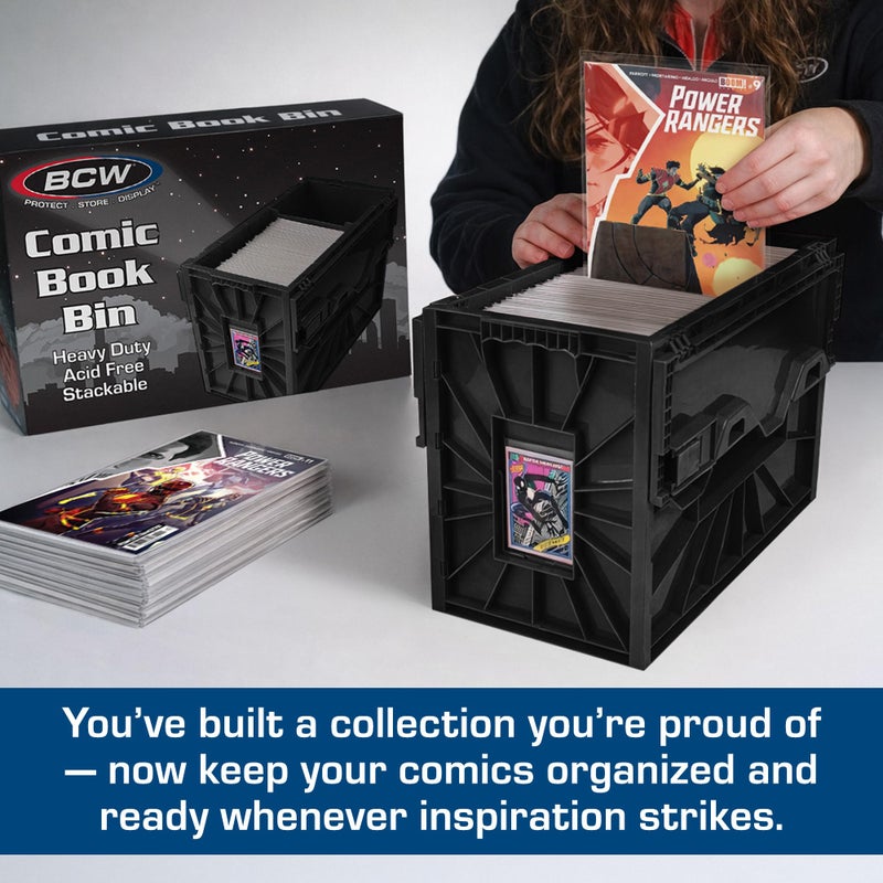 BCW Comic Bin, Black - Holds 150 Comics, Acid Free Storage and Organizer, Heavy Duty Plastic, Stackable, Includes Partition - Image 2