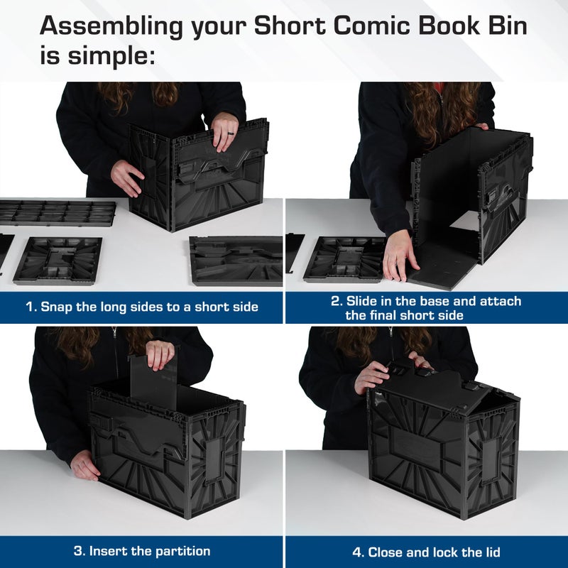 BCW Comic Bin, Black - Holds 150 Comics, Acid Free Storage and Organizer, Heavy Duty Plastic, Stackable, Includes Partition - Image 4