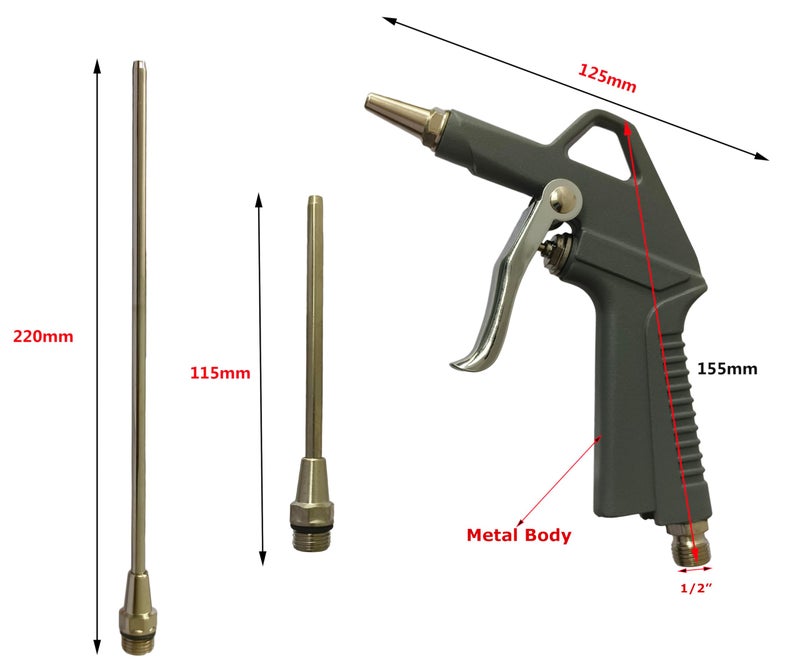 Inditrust Metal Air Dust Blow Gun with long Steel Air flow Nozzle Pneumatic Air Compressor Tool Dust Cleaning Air Blower Gun (155mm, Type1) - Image 2