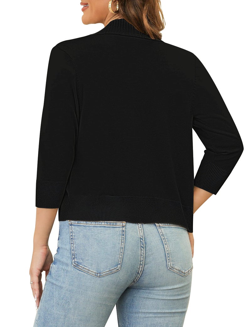 GoMamee Women's Open Front 3/4 Sleeve Shrug Cropped Cardigan Sweaters Elegant for Women, Black XL - Image 4