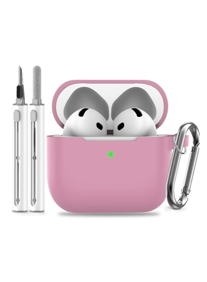 Suitable For Airpods 4 Protective Case （2024） With Cleaning Kit, Soft Silicone Protective Case Suitable For Airpods 4th Generation Women'S And Men'S Protective Cases, With Keychain，Pink - Image 1