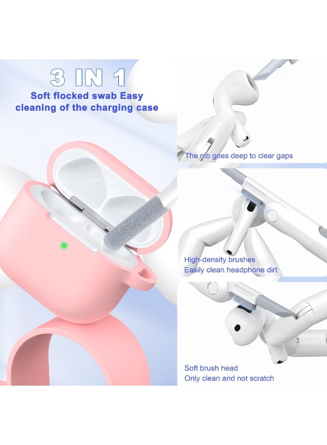 Suitable For Airpods 4 Protective Case （2024） With Cleaning Kit, Soft Silicone Protective Case Suitable For Airpods 4th Generation Women'S And Men'S Protective Cases, With Keychain，Pink - Image 4