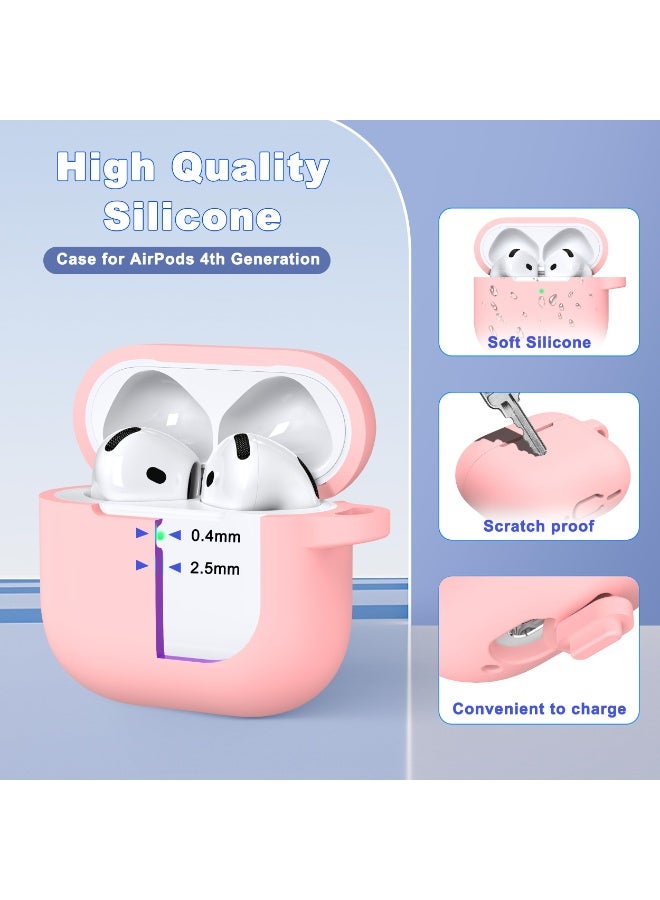 Suitable For Airpods 4 Protective Case （2024） With Cleaning Kit, Soft Silicone Protective Case Suitable For Airpods 4th Generation Women'S And Men'S Protective Cases, With Keychain，Pink - Image 3