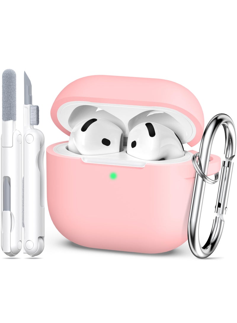 Suitable For Airpods 4 Protective Case （2024） With Cleaning Kit, Soft Silicone Protective Case Suitable For Airpods 4th Generation Women'S And Men'S Protective Cases, With Keychain，Pink - Image 2