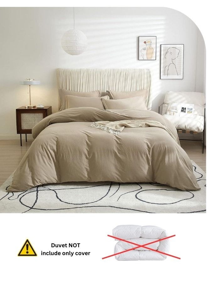 LUNA Home - Single Size 4 Pieces Bedding Set Washable Cotton Plain Beige - Image 1