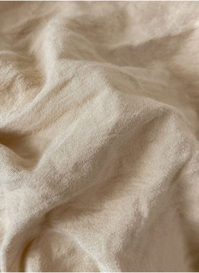 LUNA Home - Single Size 4 Pieces Bedding Set Washable Cotton Plain Beige - Image 1