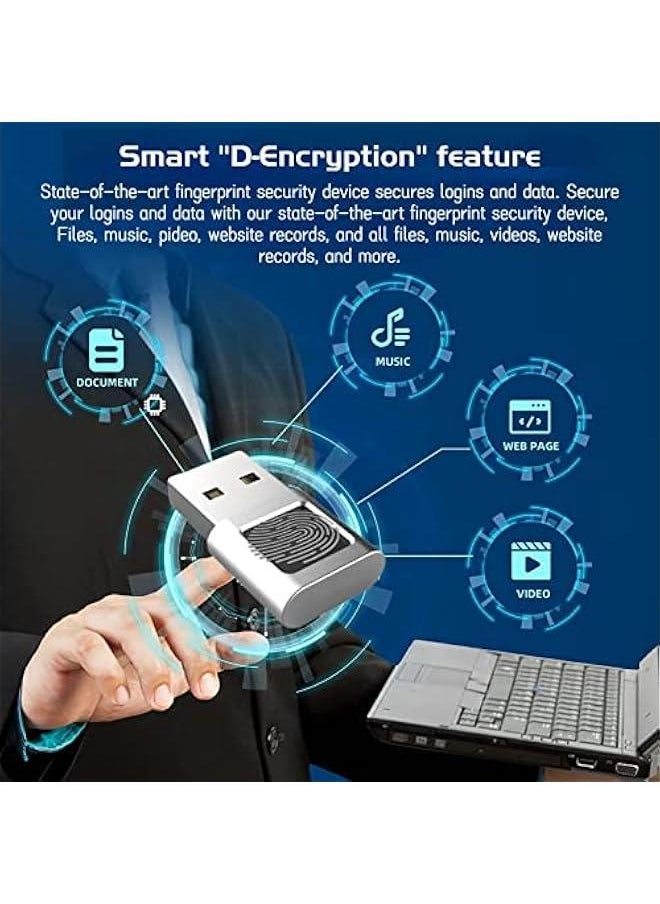 Generic - USB Fingerprint Reader Mini Fingerprint Scanner PC Dongle Windows Hello Fingerprint Reader for PC Laptop 360 Degree Touch Speedy Matching Biometric Portable USB Fingerprint Logger for Windows 10/11 - Image 1