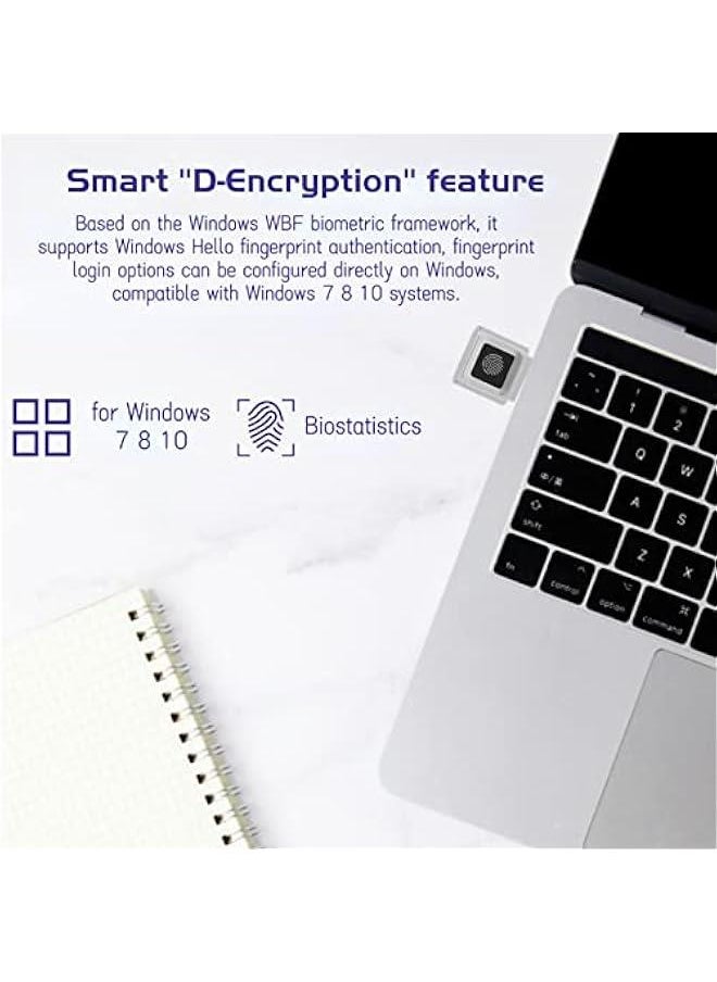 Generic - USB Fingerprint Reader Mini Fingerprint Scanner PC Dongle Windows Hello Fingerprint Reader for PC Laptop 360 Degree Touch Speedy Matching Biometric Portable USB Fingerprint Logger for Windows 10/11 - Image 1