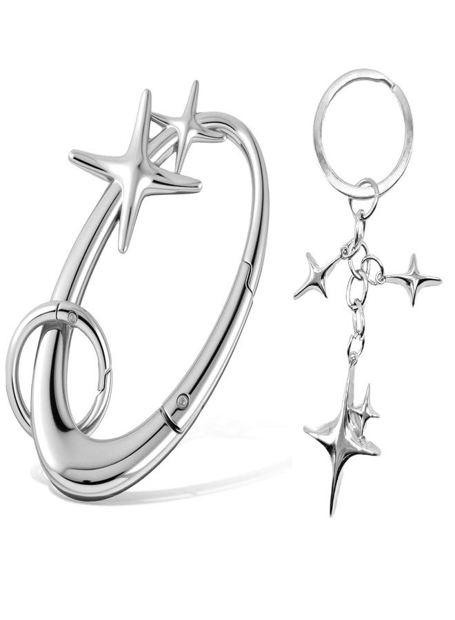 Achouray 2Pcs Star Carabiner Keychain Shiny Chrome, Cool Carabiner, Cute Carabiner Star Moon Keychain for Purse Handbag Backpack Bag Charms - Image 1