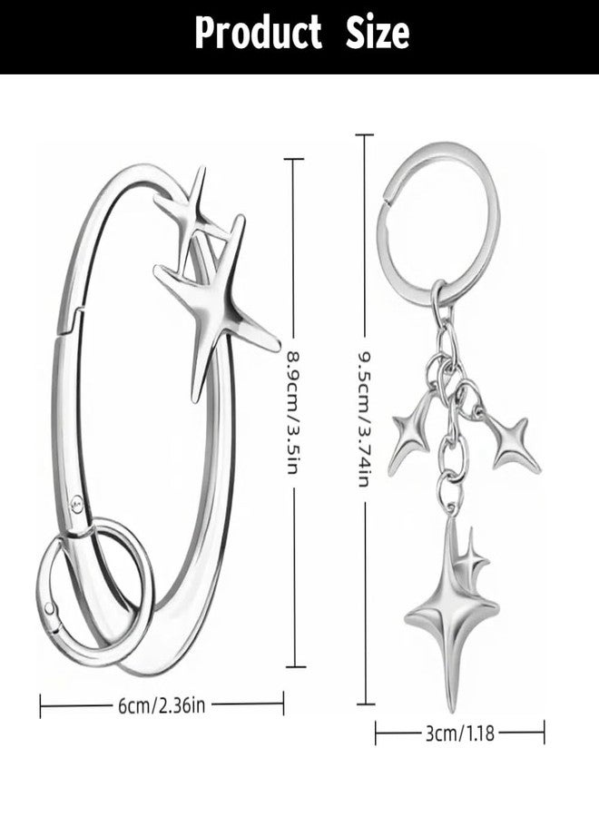 Achouray 2Pcs Star Carabiner Keychain Shiny Chrome, Cool Carabiner, Cute Carabiner Star Moon Keychain for Purse Handbag Backpack Bag Charms - Image 2