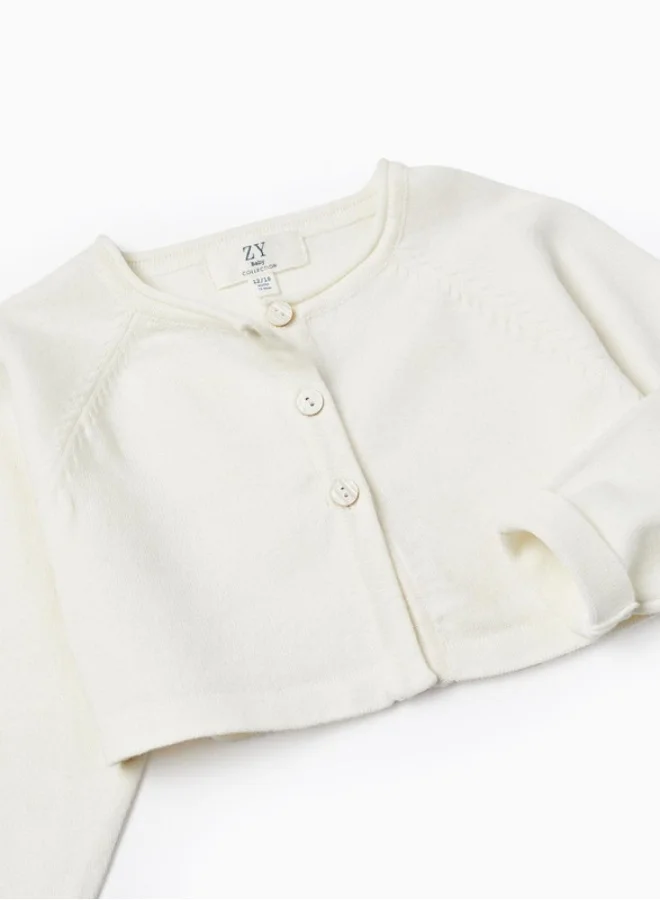 زيبي Cotton Bolero Cardigan for Baby Girls, White