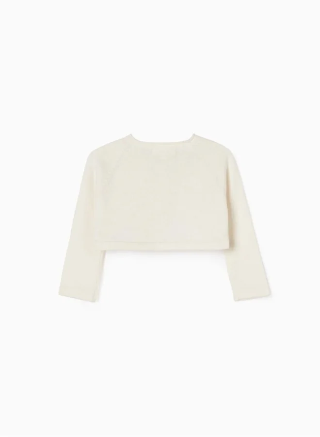 زيبي Cotton Bolero Cardigan for Baby Girls, White