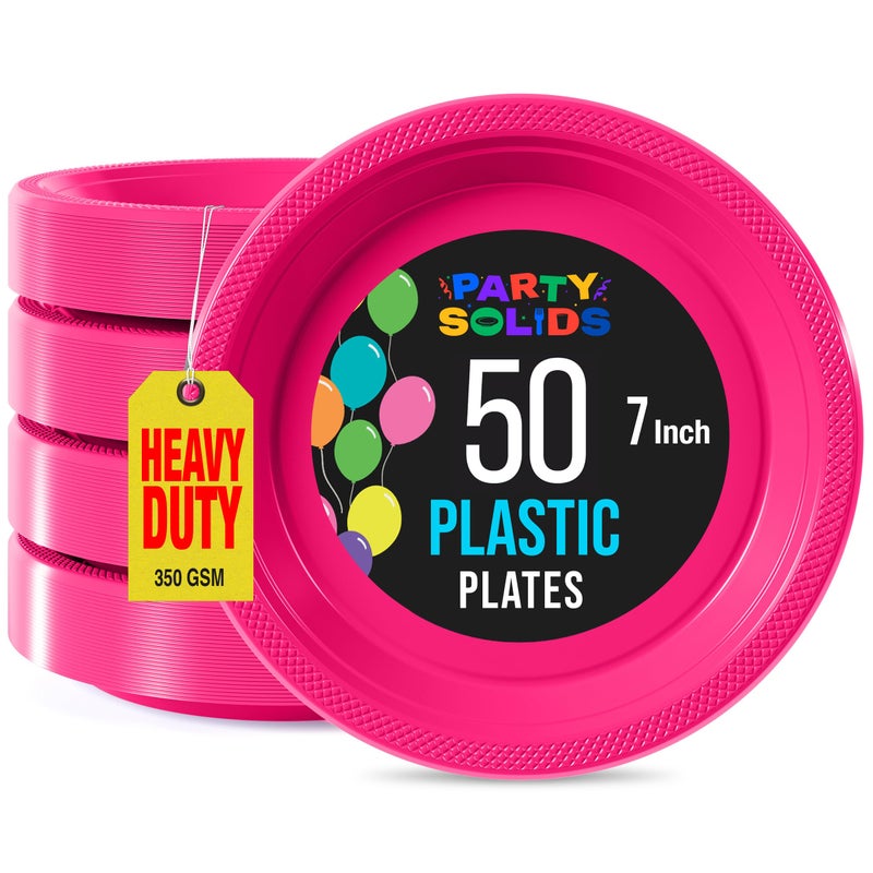 Exquisite Cerise Plastic Plates For Party 7 Cerise Disposable Plates For Party Supplies 50 Pcs Disposable Dinner Plate Heavy Duty 350 GSM Plate Sets Plastic Dinnerware Sets