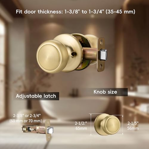 NCSEN 2 Pack Satin Brass Door Knob Coastal Style Gold Interior Door Knob for Hall and Closet Non Locking Door Handle - Image 3