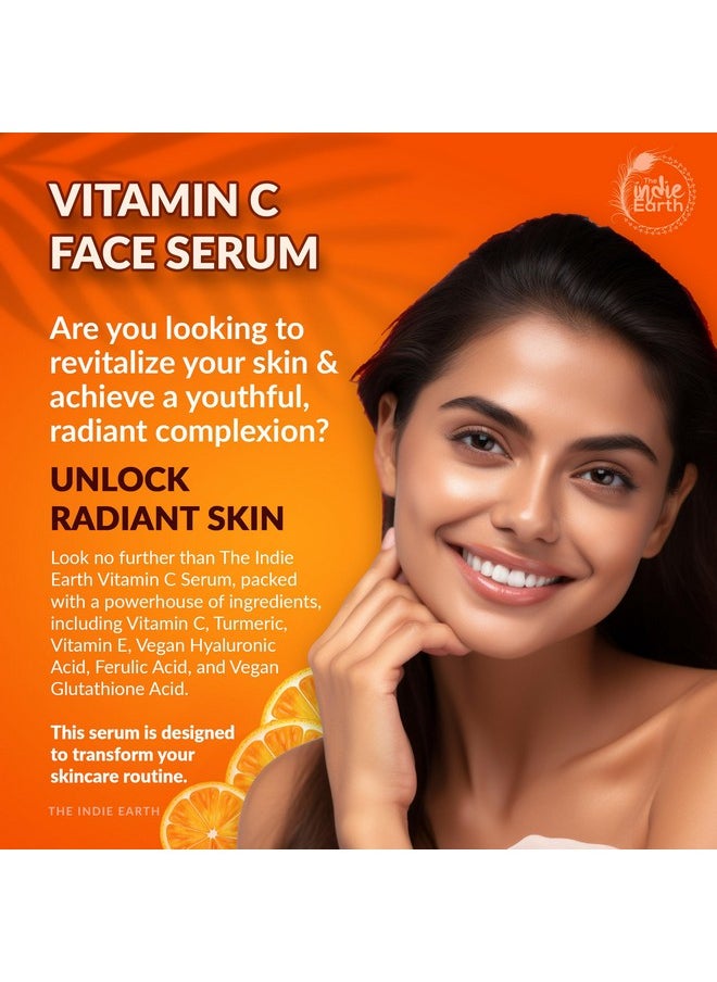 The Indie Earth 20% Vitamin C Serum With Glutathione, Hyaluronic & Ferulic Acid | Anti-Aging, Brightening Formula Highly Concentrated Withcarrot Seed, Sea Buckthorn, Rosehip & Witch Hazel 30Ml  - Image 2