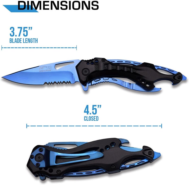 MTECH USA Folding Knife, 3.75-Inch Half-Serrated Blade, Titanium Coating, Glass Breaker, Pocket Clip - Image 2