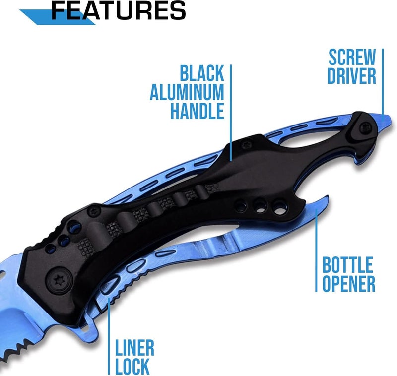 MTECH USA Folding Knife, 3.75-Inch Half-Serrated Blade, Titanium Coating, Glass Breaker, Pocket Clip - Image 4