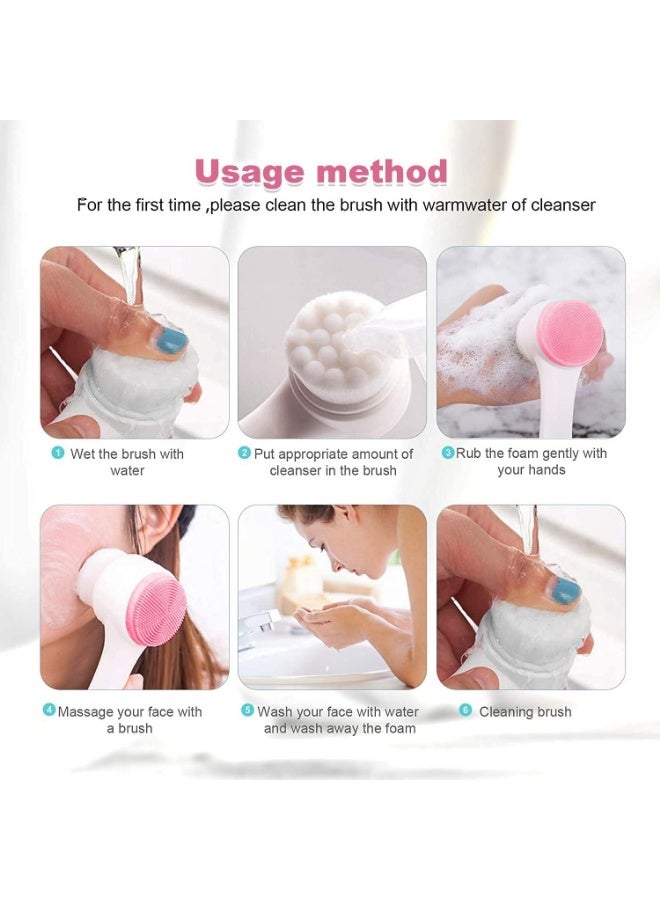 قطعتين فرشاة الوجه  التنظيف اليدوي للوجه فرشاة تنظيف الوجه للعناية بالبشرة مزدوجة الجانب  فرشاة غسيل الوجه من السيليكون ، فرشاة غسل الوجه المزدوجة لتقشير عميق للمسام وتدليك  البشرة - Image 3