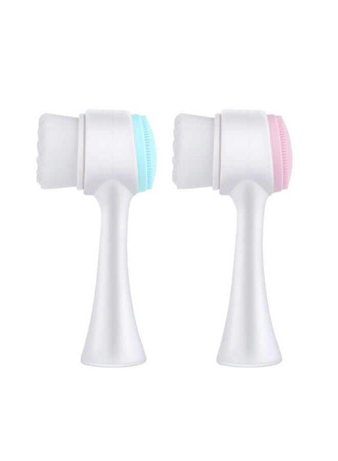 قطعتين فرشاة الوجه  التنظيف اليدوي للوجه فرشاة تنظيف الوجه للعناية بالبشرة مزدوجة الجانب  فرشاة غسيل الوجه من السيليكون ، فرشاة غسل الوجه المزدوجة لتقشير عميق للمسام وتدليك  البشرة - Image 1