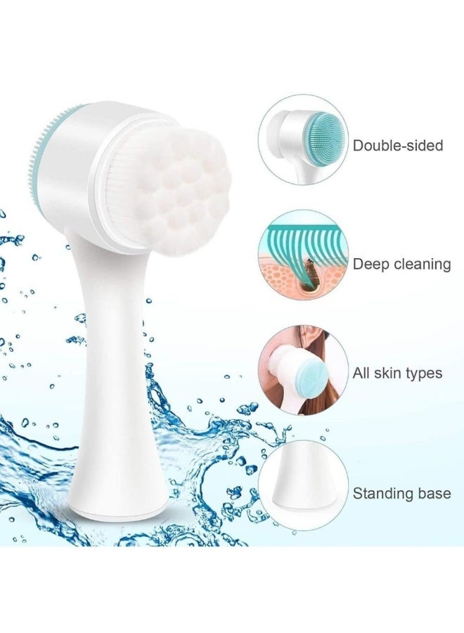 قطعتين فرشاة الوجه  التنظيف اليدوي للوجه فرشاة تنظيف الوجه للعناية بالبشرة مزدوجة الجانب  فرشاة غسيل الوجه من السيليكون ، فرشاة غسل الوجه المزدوجة لتقشير عميق للمسام وتدليك  البشرة - Image 4