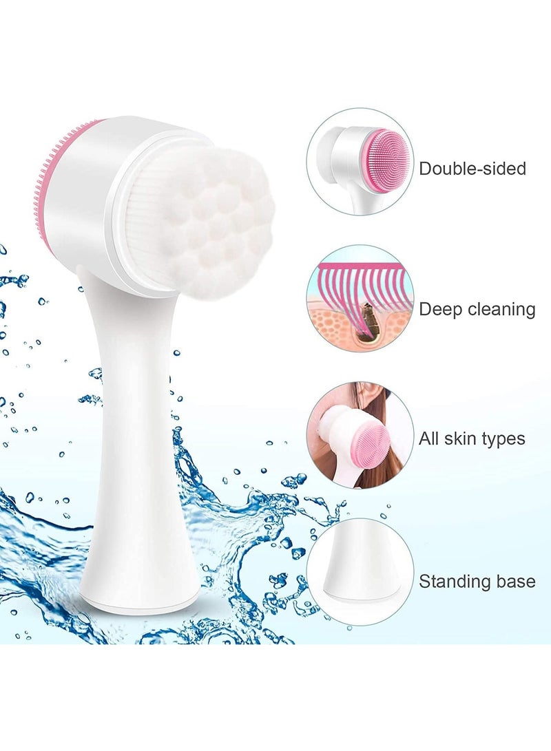 قطعتين فرشاة الوجه  التنظيف اليدوي للوجه فرشاة تنظيف الوجه للعناية بالبشرة مزدوجة الجانب  فرشاة غسيل الوجه من السيليكون ، فرشاة غسل الوجه المزدوجة لتقشير عميق للمسام وتدليك  البشرة - Image 5