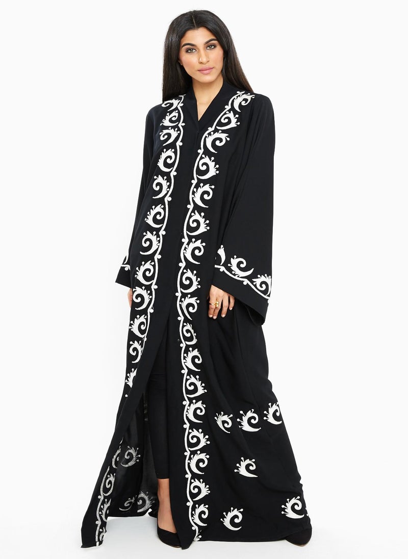 NUKHBAA Black abaya with intricate embroidery-SB186A  - Image 1