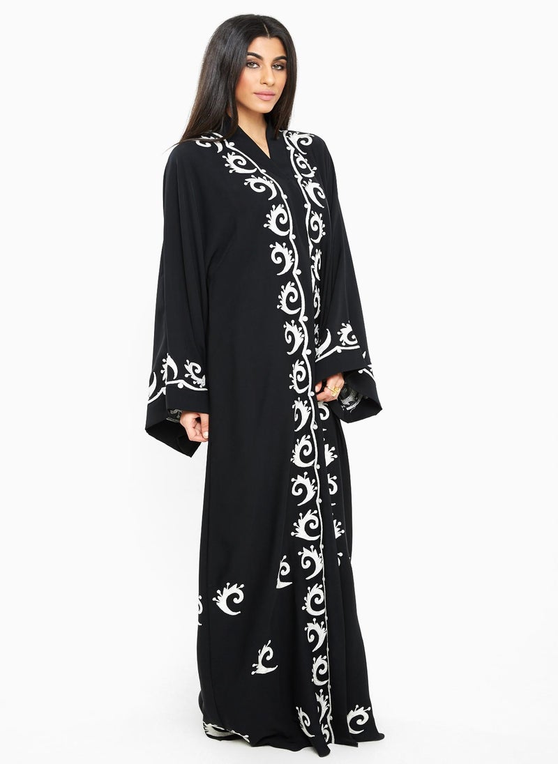 NUKHBAA Black abaya with intricate embroidery-SB186A  - Image 3