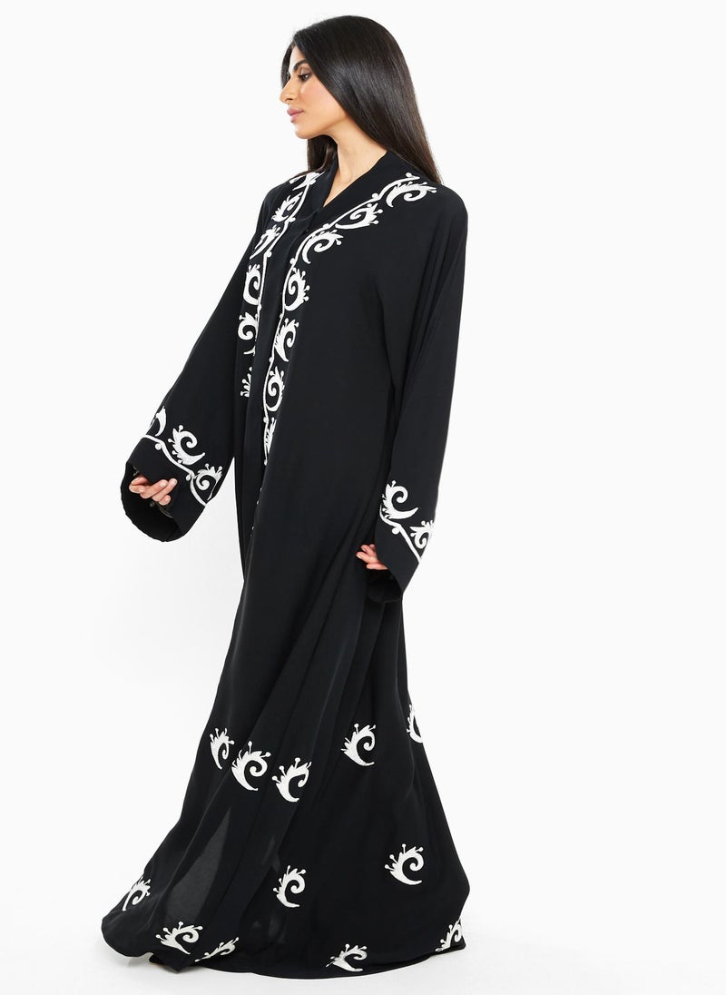 NUKHBAA Black abaya with intricate embroidery-SB186A  - Image 2