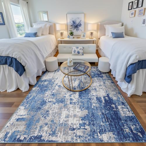 RELEANY Washable Area Rugs 6'x9' Non-Slip Modern Abstract Soft for Living Room Entryway Bedroom Nursery, Print Pattern, Blue Grey Navy Gray - Image 4