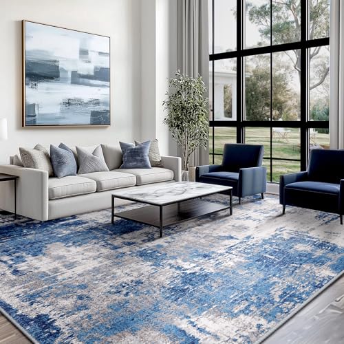 RELEANY Washable Area Rugs 6'x9' Non-Slip Modern Abstract Soft for Living Room Entryway Bedroom Nursery, Print Pattern, Blue Grey Navy Gray - Image 2