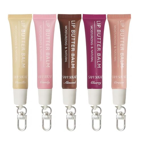 SAM SUGAR 5pcs Lip Balm with Keychain Hydrating Tinted Lip Gloss Moisturizing Lip Butter Balm with Natural Shine NonSticky Lip Care for Dry Lips - Image 1