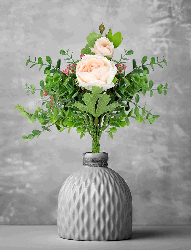 HOMEVERSE Artificial Rose Bouquet with Greenery 30 cm Flower Arrangement Fake Plastic Flowers for Home Wedding Garden Party DecorationArtificial Rose Peach Colour - Image 1