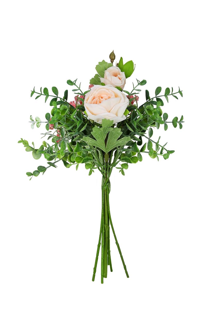 HOMEVERSE Artificial Rose Bouquet with Greenery 30 cm Flower Arrangement Fake Plastic Flowers for Home Wedding Garden Party DecorationArtificial Rose Peach Colour - Image 2